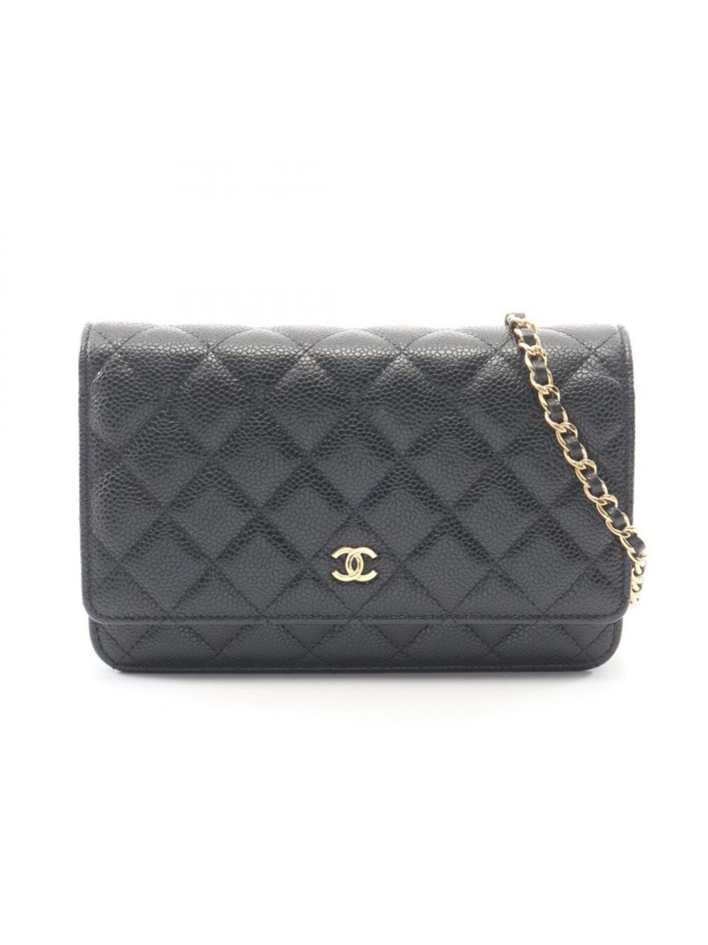 Chanel Shoulder Bag Quilted Black Caviar Leather Chain Wallet